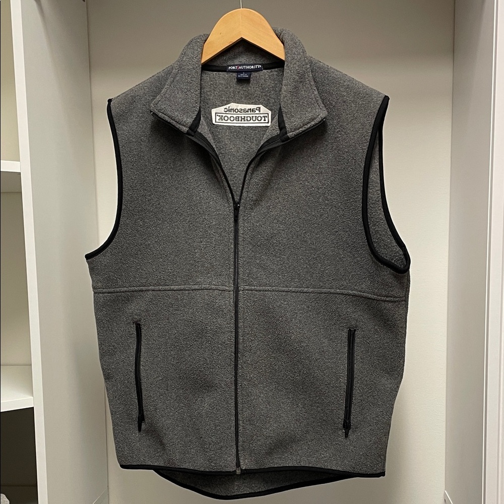 Port Authority Men's Gray/Black Trim Fleece Vest Panasonic Toughbook Logo Size L